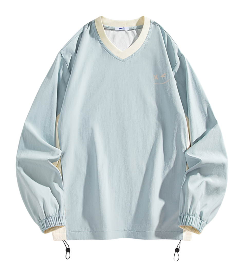 Warrior Revival Cloud Sail Series American Trendy College Style Contrast Ribbed Bottom Adjustable Smiling Face Letter Printed Loose Casual Versatile Hoodie Bottom Shirt Outer Wear Inner Wear Hoodie Long Sleeve T-shirt Unisex  vjsneaker.com