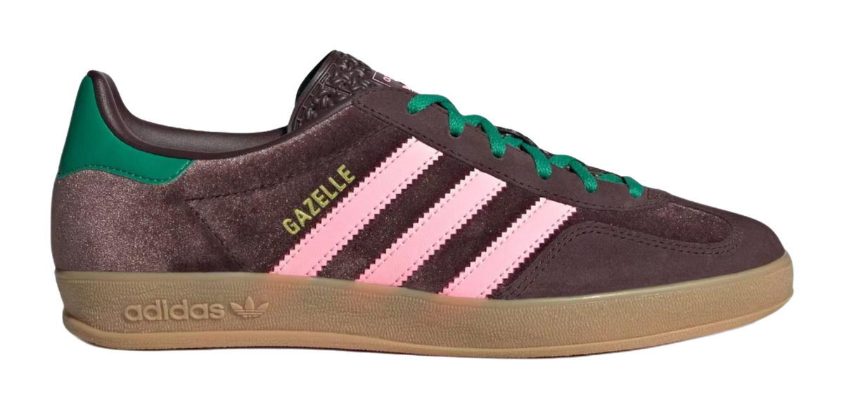 Adidas Wmns Gazelle Indoor Dark Brown Pink Green Velvet Womens  vjsneaker.com