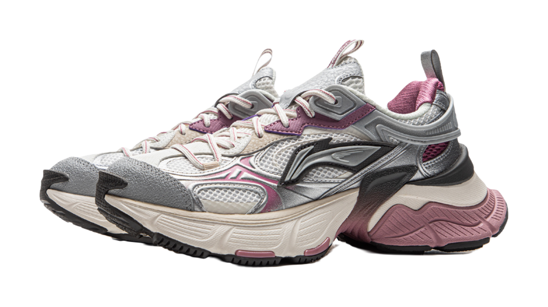 LiNing Star Cushioning Abrasion Resistant Breathable Low top Chunky Sneakers Women's Silver White Purple 