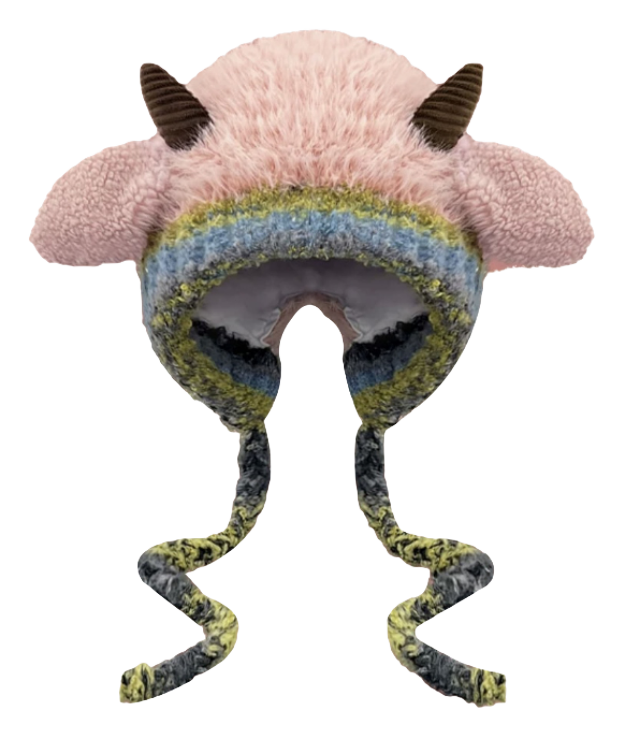 [Little Sheep Horn] IOTS will squeak when pinching the ears! Warm autumn and winter, soft and cute rainbow, dopamine cooling and windproof drawstring, double-layer cute and warm cartoon, niche polyester fiber woolen hat, unisex, couple style  vjsneaker.com