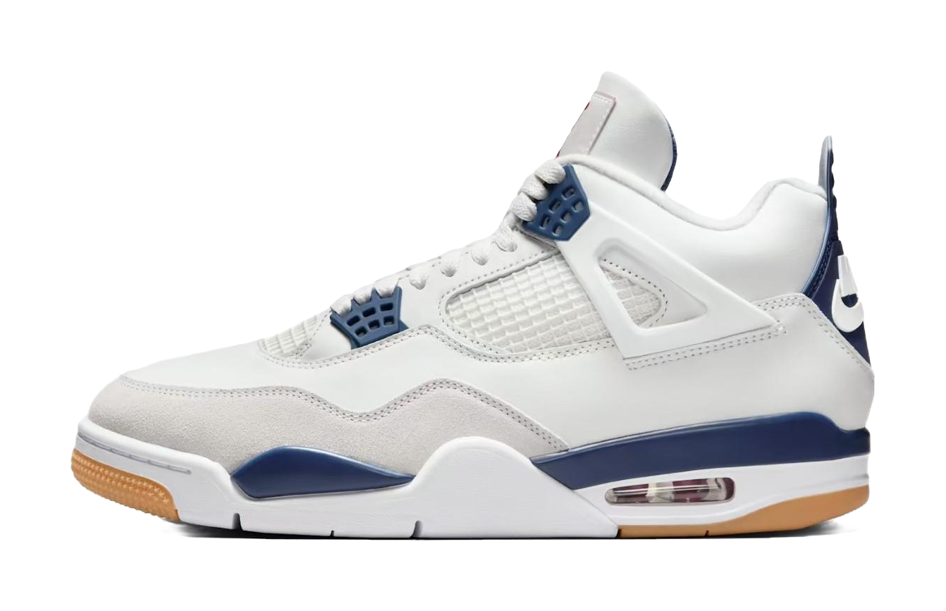 Nike SB x Jordan Air Jordan 4 Navy Abrasion Resistant Mid Top Vintage Basketball Shoes Unisex White Blue  VJSNEAKER