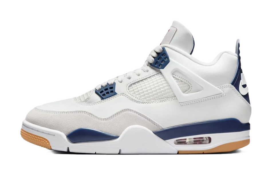 Nike SB x Jordan Air Jordan 4 Navy Abrasion Resistant Mid Top Vintage Basketball Shoes Unisex White Blue  VJSNEAKER