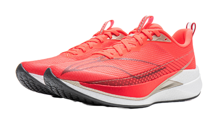 Li-Ning red running shoe with black accent stripe, white midsole, and sculpted outsole