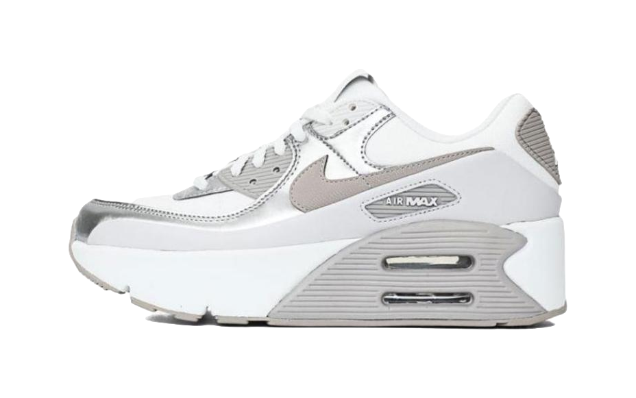 Nike Air Max 90 LV8 Summit White Vast Grey Metallic Platinum College Grey Womens  vjsneaker.com