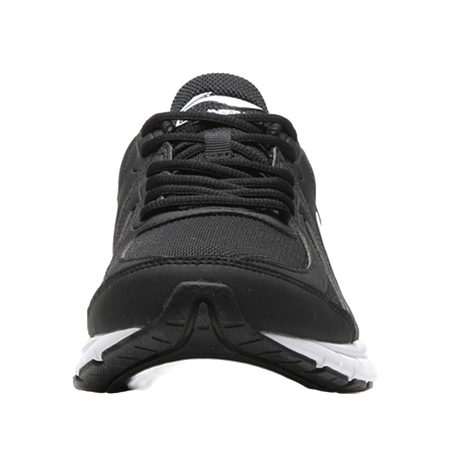 Lightweight mesh running shoe, black lace-up front with white trim and cushioned sole