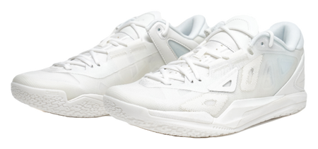 Unisex low-top basketball shoes, pure white with light blue heel lining and lace-up