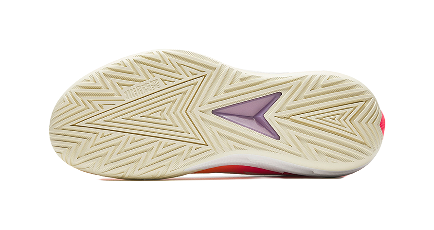 Basketball shoe outsole with textured zigzag traction and purple star detail