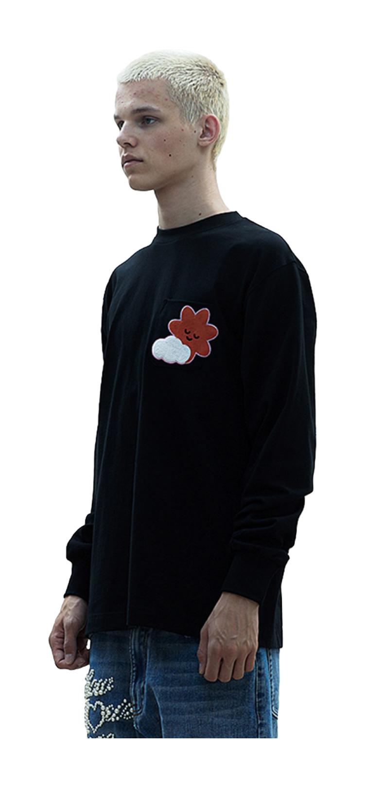 WHOOSIS weather series crochet pocket round neck long sleeve American China-Chic heavy weight casual loose spring autumn winter campus sweater T-shirt for men and women  vjsneaker.com