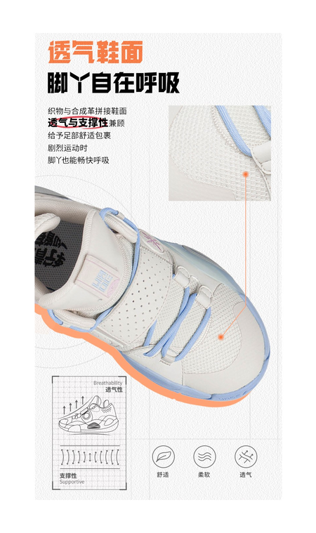 Li Ning YOUNG ALL CITY 8 Cushioning Rebound Mid top Childrens Basketball Shoes White Blue  VJSNEAKER