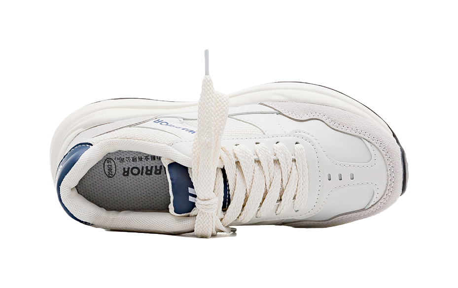 Warrior Cushioning Anti-Slip Wear-Resistant Breathable Height Increasing Low-Top Chunky Sneakers Unisex White Dark Blue 