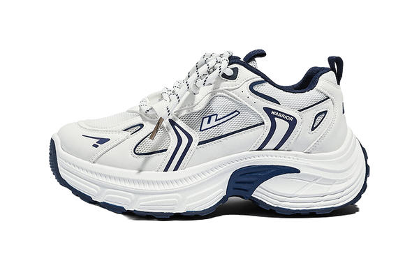 Warrior Cushioning And Breathable Low Top Chunky Sneakers Unisex White Dark Blue 