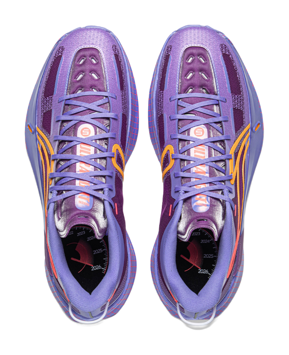 Li-Ning purple basketball shoes with lace-up uppers and multi-color interior lining