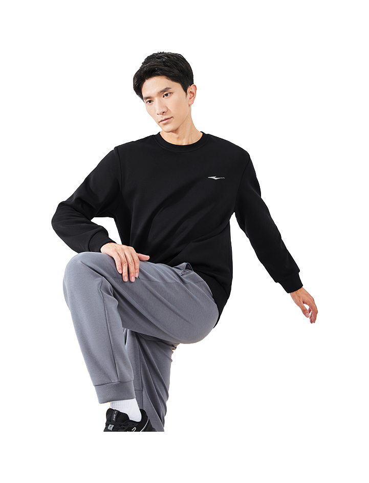 Hongxing Erke Essentials Comfortable and Warm Velvet Thickened with Velvet Autumn and Winter Solid Color Basic Versatile Loose Sports and Leisure Commuter Round Neck Hoodie Men's Style Black  vjsneaker.com