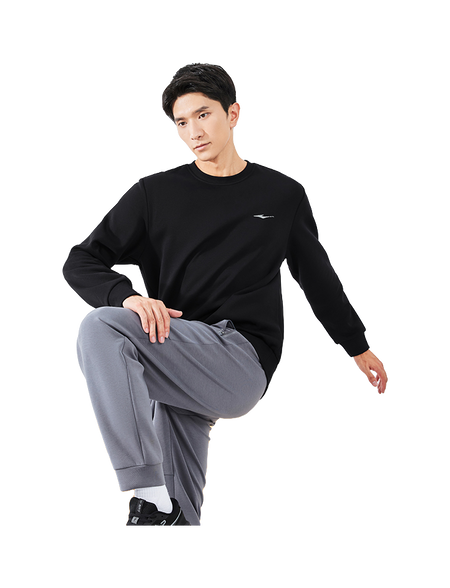 Hongxing Erke Essentials Comfortable and Warm Velvet Thickened with Velvet Autumn and Winter Solid Color Basic Versatile Loose Sports and Leisure Commuter Round Neck Hoodie Men's Style Black  vjsneaker.com