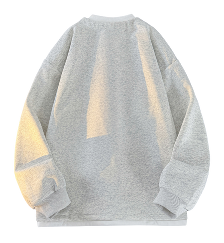 Warrior Revival Wind and Wave Series American Trendy College Style Letter Print Color Contrast Splicing Fake Two Piece Loose Casual Versatile Hoodie Bottom Wear Warm Henley Collar Long Sleeve T-shirt Unisex  vjsneaker.com