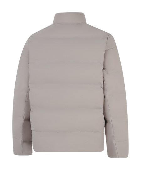 Men's dusty gray puffer down jacket back view with stand collar