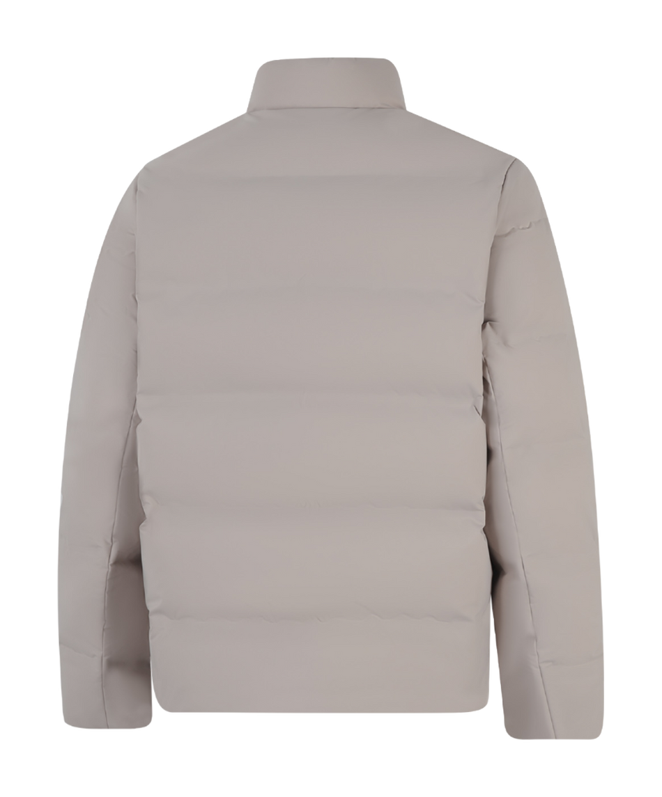 Men's dusty gray puffer down jacket back view with stand collar