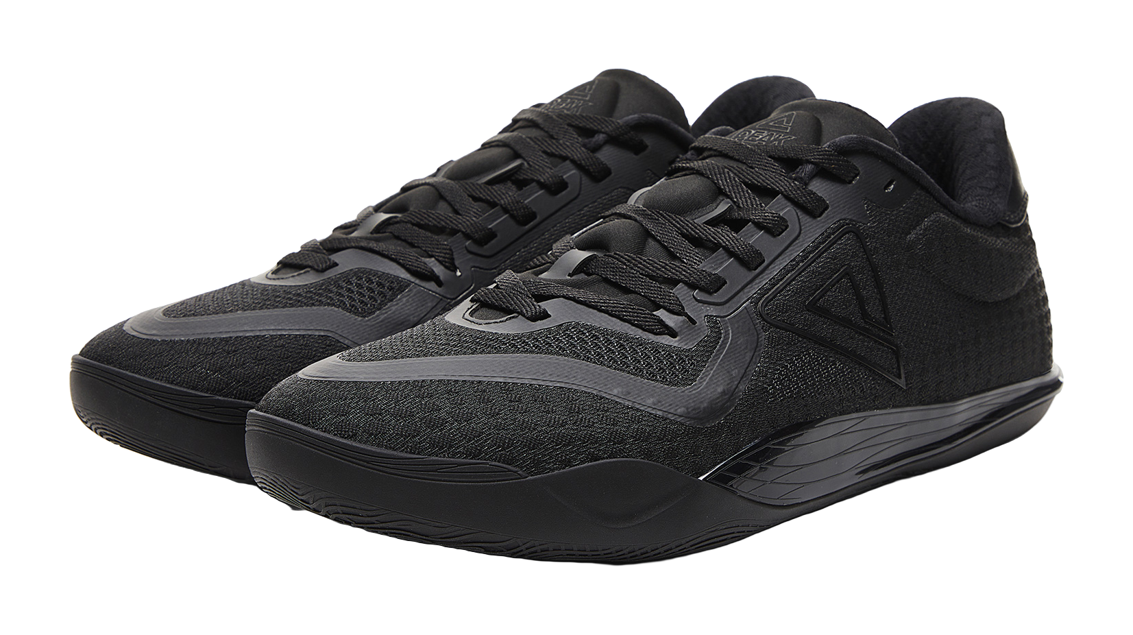 Black lace-up basketball shoe with padded collar and textured toe guard