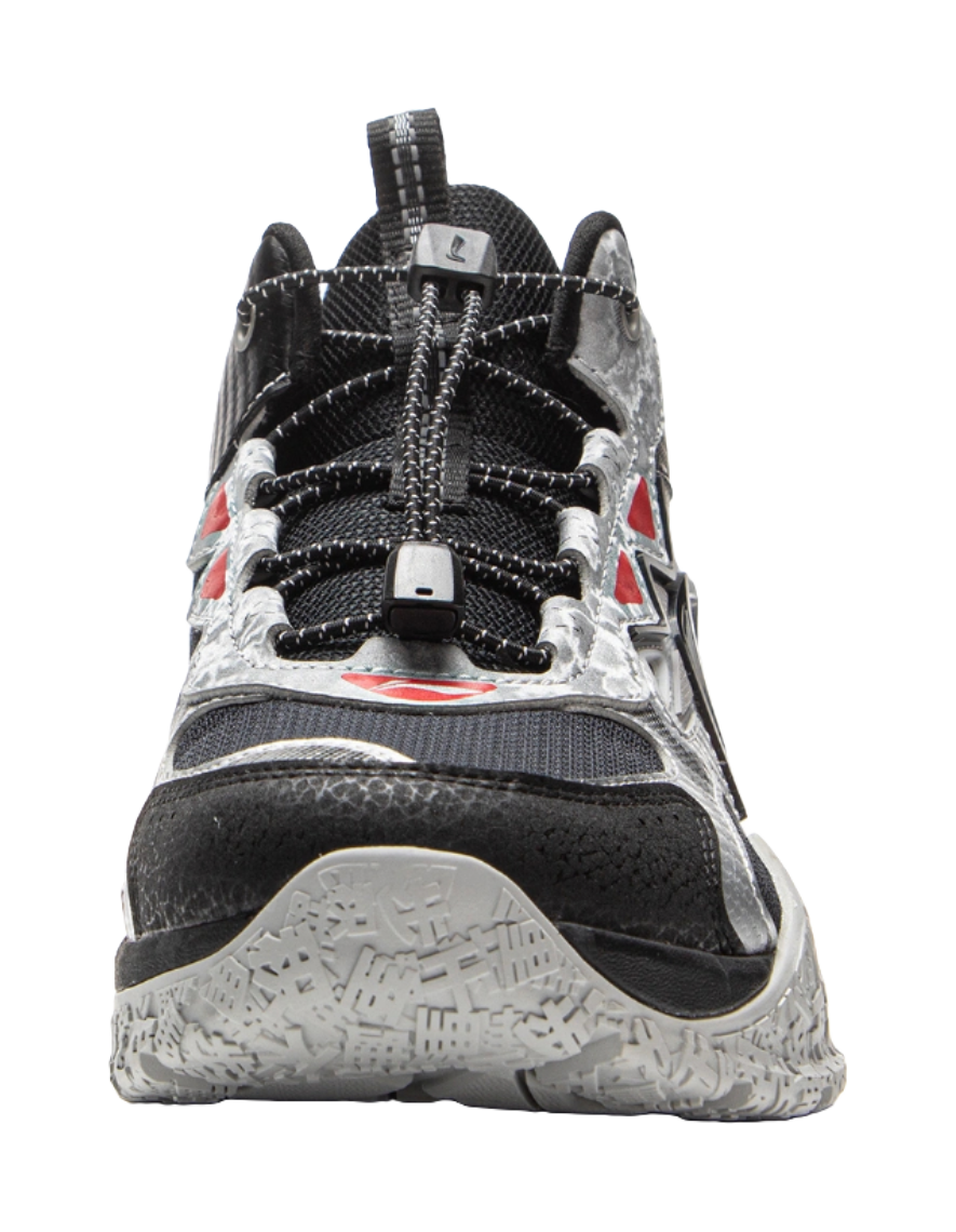 Li Ning Children's Peak Climbing 2 Reflective Comfortable Trendy Fashion Shock Absorbent Rebound Waterproof Support Mid Top Children's Outdoor Shoes Black Silver  VJSNEAKER