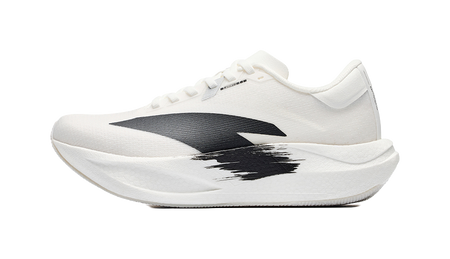 Women’s low-top running shoes with white knit upper and black side accents