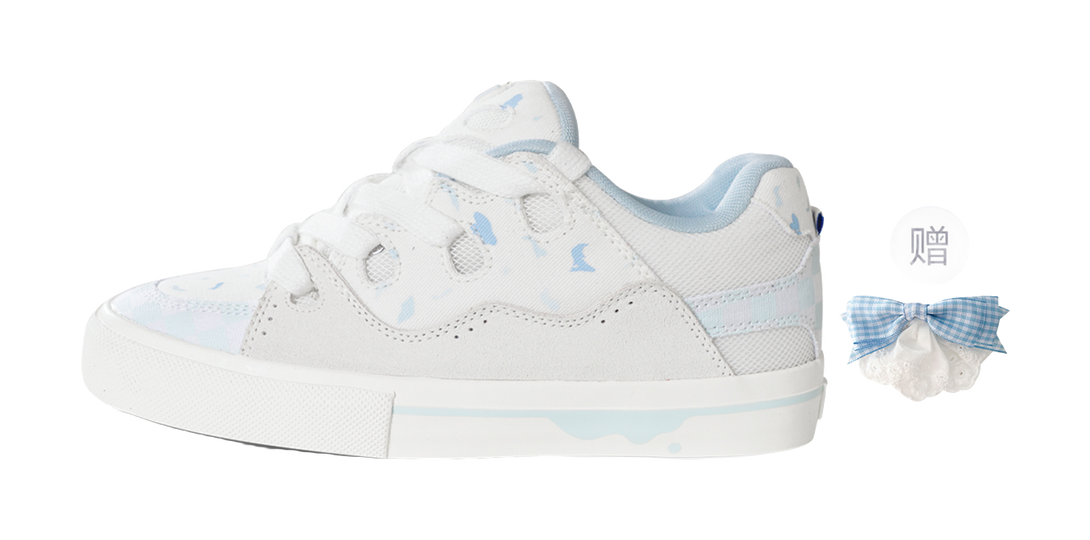 Ollieskate Slip Resistant, Abrasion Resistant, And Balanced Low Top Skateboard Shoes Unisex White Blue 