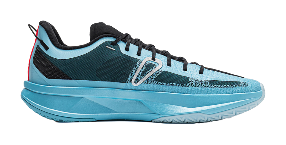 Li Ning men's low-top basketball shoes, side view, sea-clear blue/black, lace-up