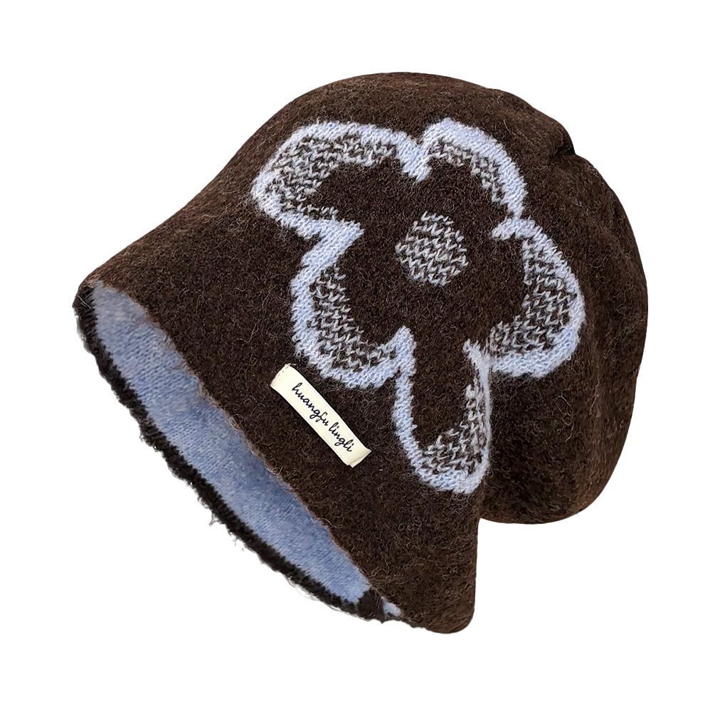 CMFY Korean Ins personality show face small flower head cap, autumn and winter warm atmosphere feeling, knitted cold cap, polyester fiber wool cap, unisex couple style  vjsneaker.com