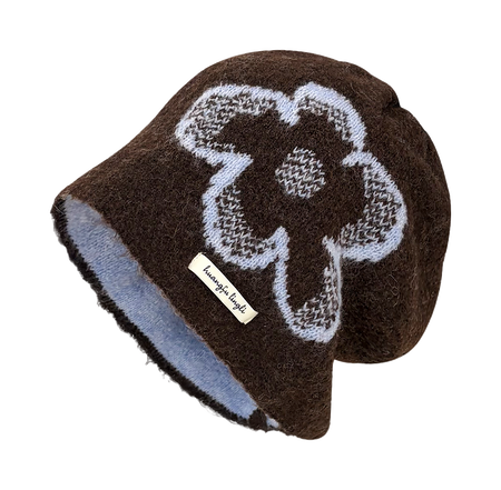 CMFY Korean Ins personality show face small flower head cap, autumn and winter warm atmosphere feeling, knitted cold cap, polyester fiber wool cap, unisex couple style  vjsneaker.com