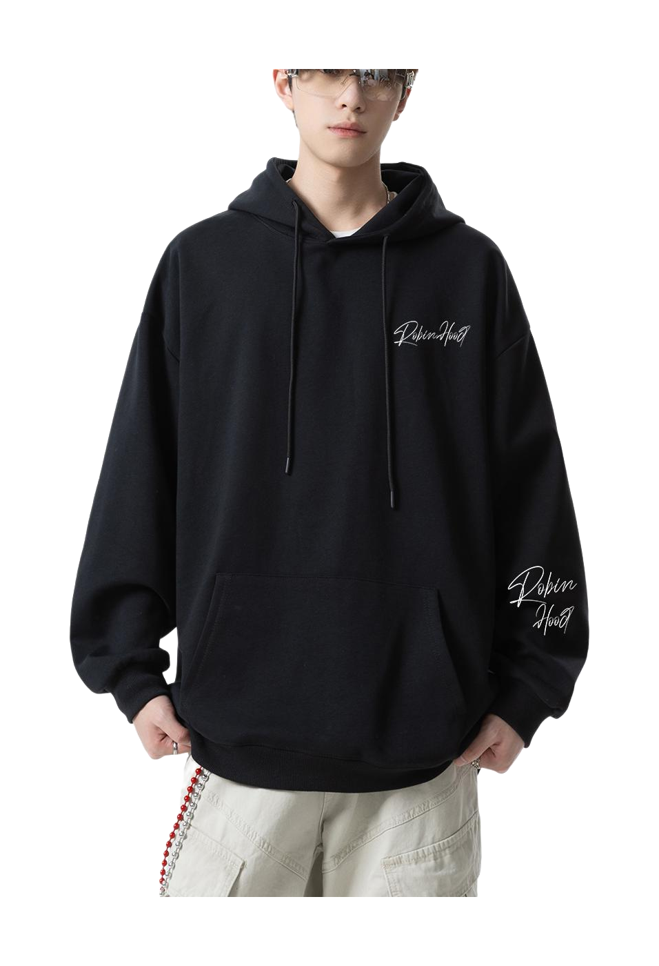 Robin Hood American Hoodie with Velvet Thick Letter Signature Personalized Style Design Feel Loose and Casual Versatile Student Party Lazy Style Hoodie for Women  vjsneaker.com