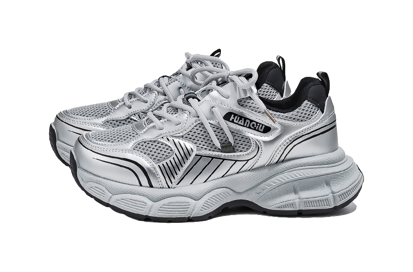 HUANQIU Abrasion Resistant Breathable Low top Chunky Sneakers Women's Silver Gray 