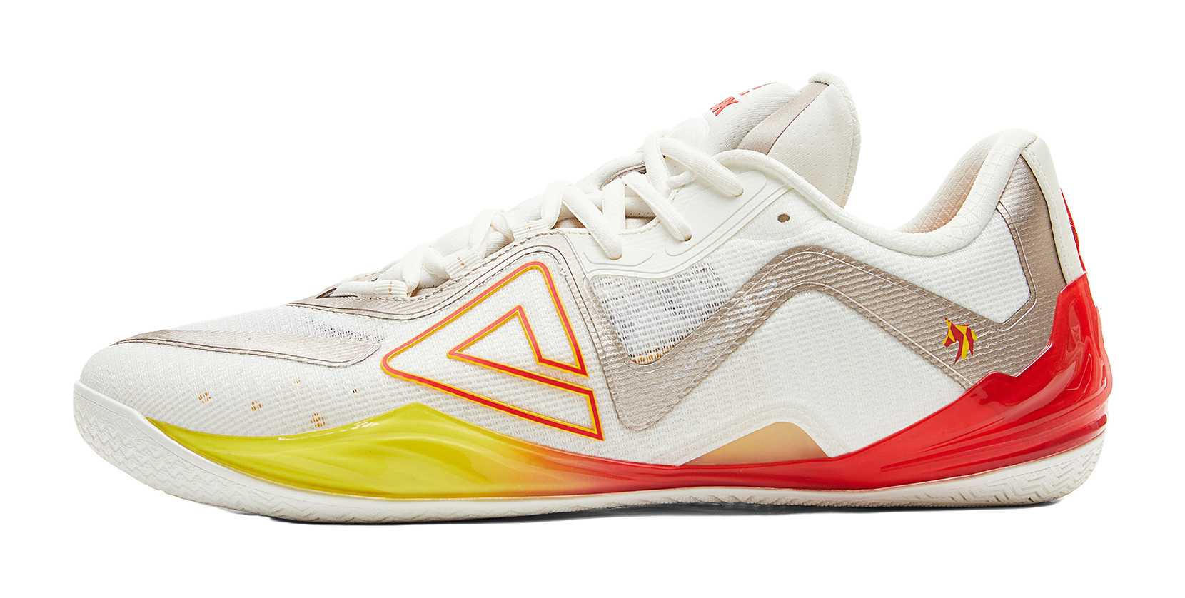 PEAK Cushioning Coverage Rebound Wear Resistant Slip Resistant Low Top Basketball Shoes Mens Milky White Red  VJSNEAKER