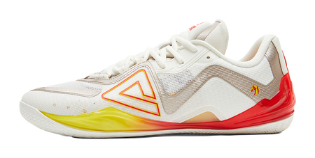PEAK Cushioning Coverage Rebound Wear Resistant Slip Resistant Low Top Basketball Shoes Mens Milky White Red  VJSNEAKER