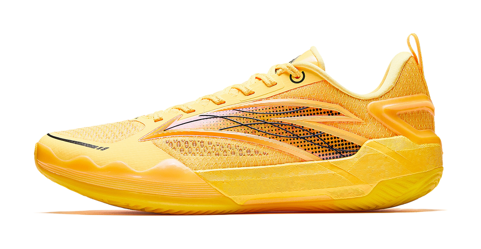 Low-top athletic sneaker in fluorescent yellow with lace-up closure and textured upper