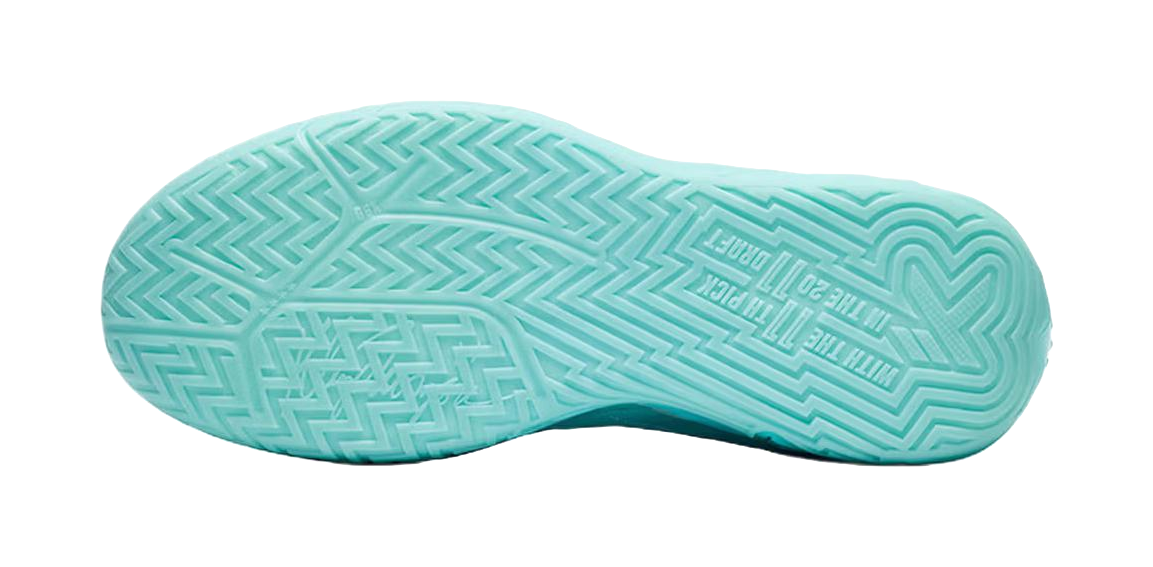 ANTA KT11 low-top basketball shoes outsole in light blue with traction pattern