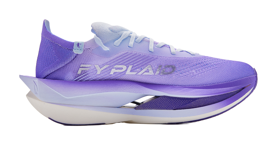Purple and light blue low-top sneakers, side logo and sculpted midsole detail.