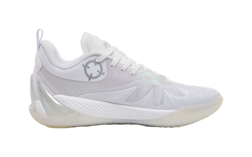 White lace-up basketball shoe with sculpted wave panels and padded collar