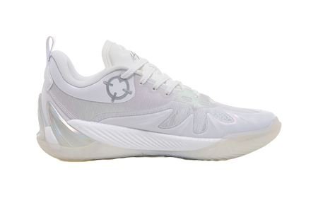 White lace-up basketball shoe with sculpted wave panels and padded collar