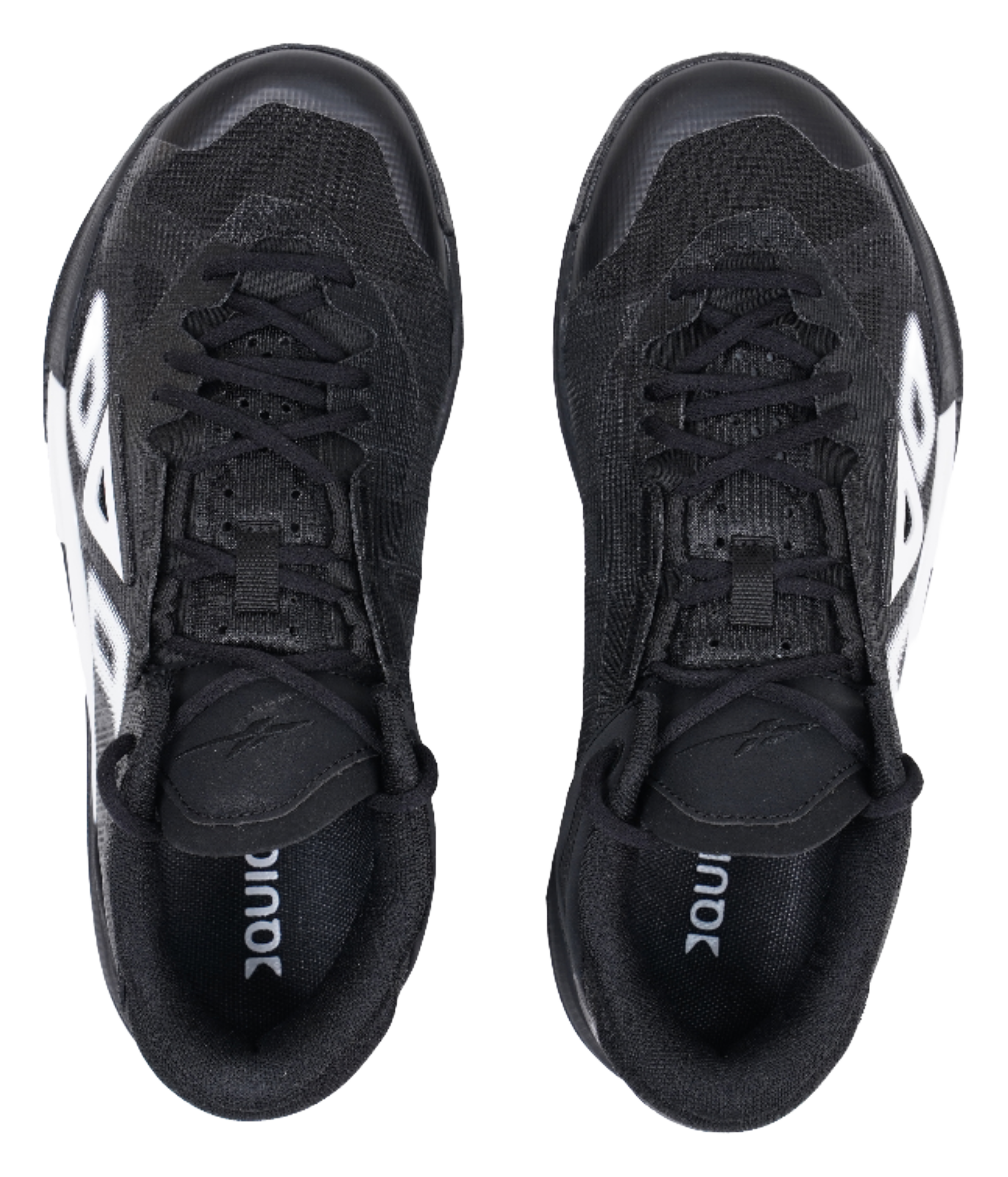 Low-top basketball shoes, black lace-up with black tongue and white side logo
