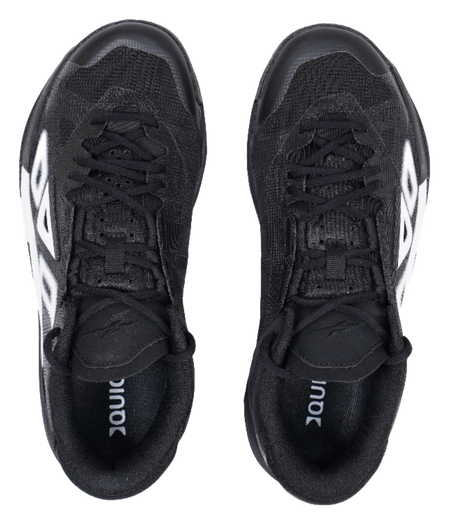 Low-top basketball shoes, black lace-up with black tongue and white side logo