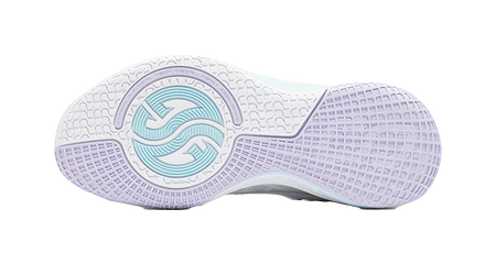Unisex basketball shoe outsole, light purple tread with circular light blue grip pattern.