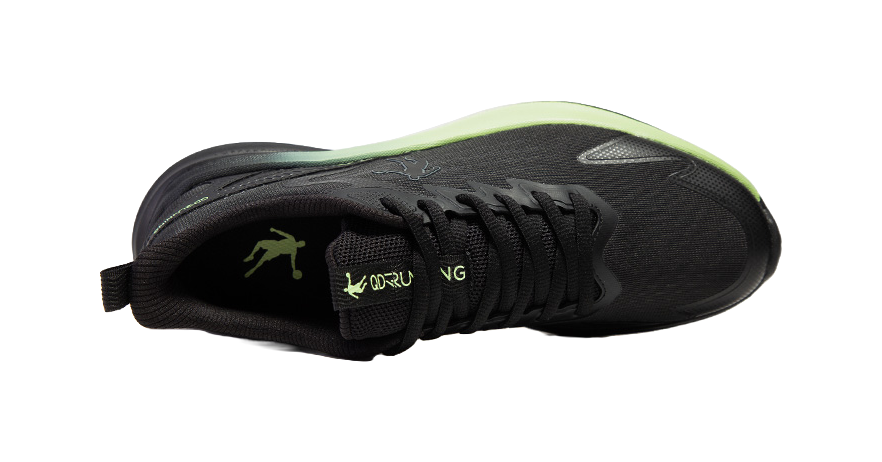 QIAODAN Cushioning Breathable Lightweight Low Top Casual Running Shoes Men's Black Oil Citrus Green 