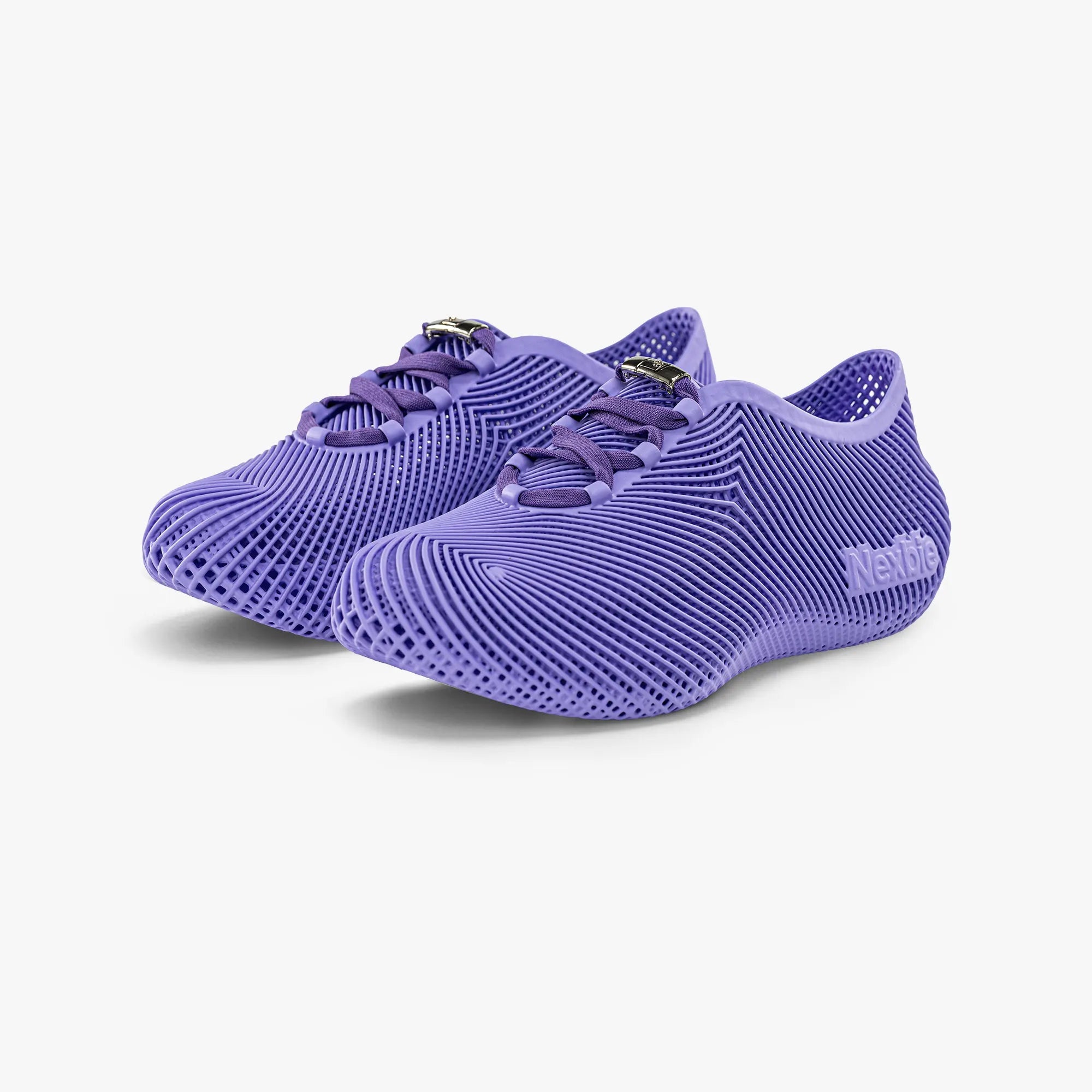 Purple 3D printed sneakers with lace-up vamp and textured sole pattern