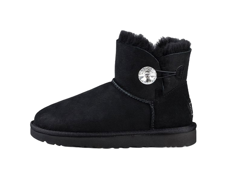 UGG Mini Bailey Button Bling Fleece Lined Black White Womens  VJSNEAKER