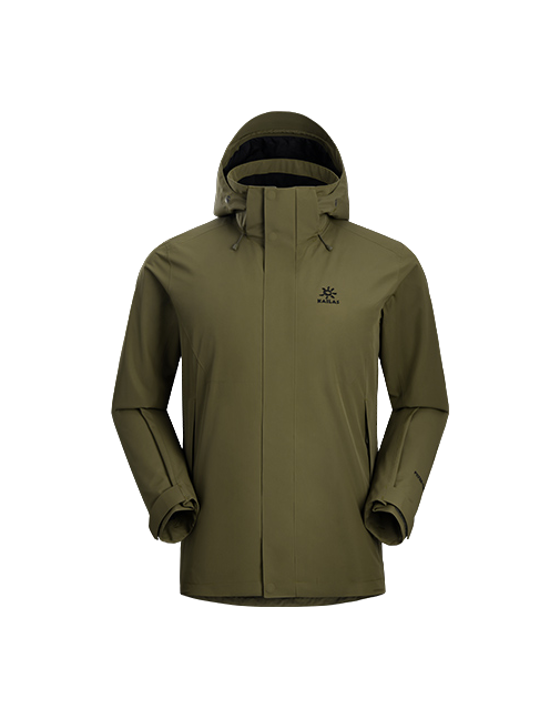 Men's hooded windbreaker jacket in moss green with full-length zipper and zip pockets