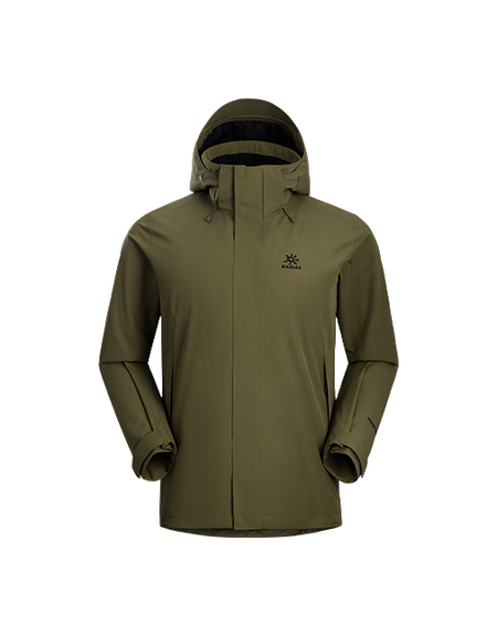 Men's hooded windbreaker jacket in moss green with full-length zipper and zip pockets
