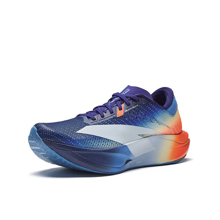 Men's running shoes blue with rainbow gradient side panels, lace-up, cushioned sole