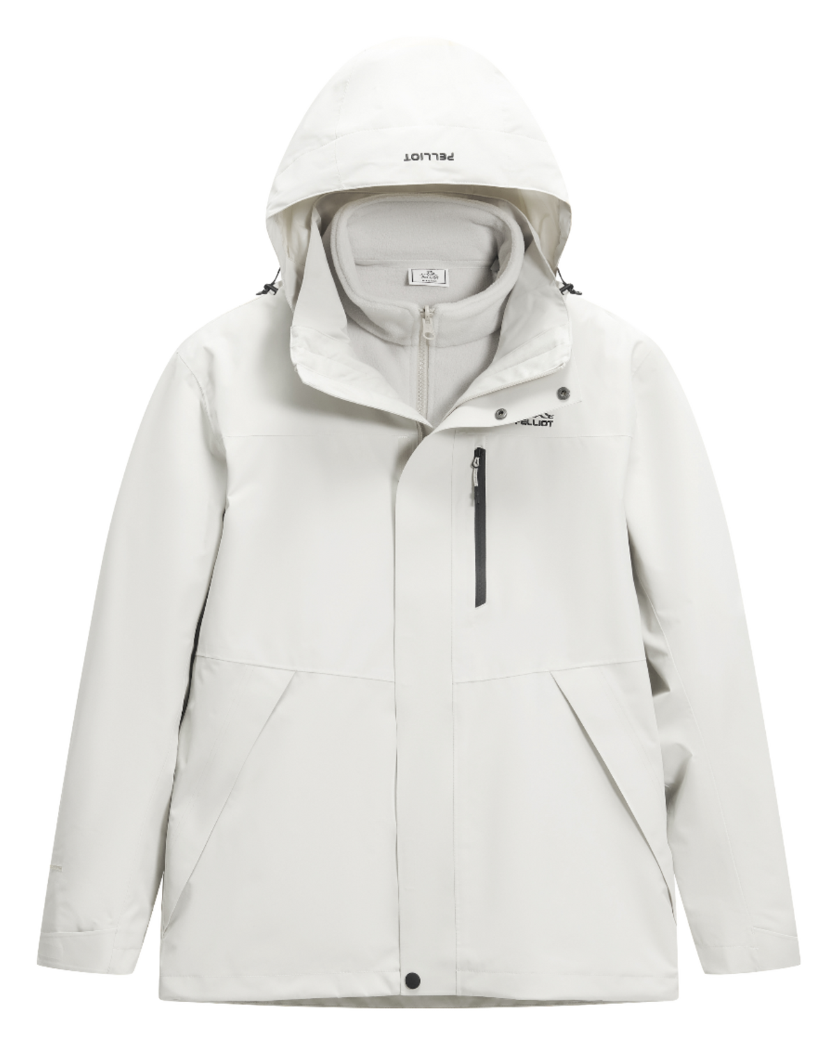 White men’s hooded windbreaker jacket with zip front and pocket detail