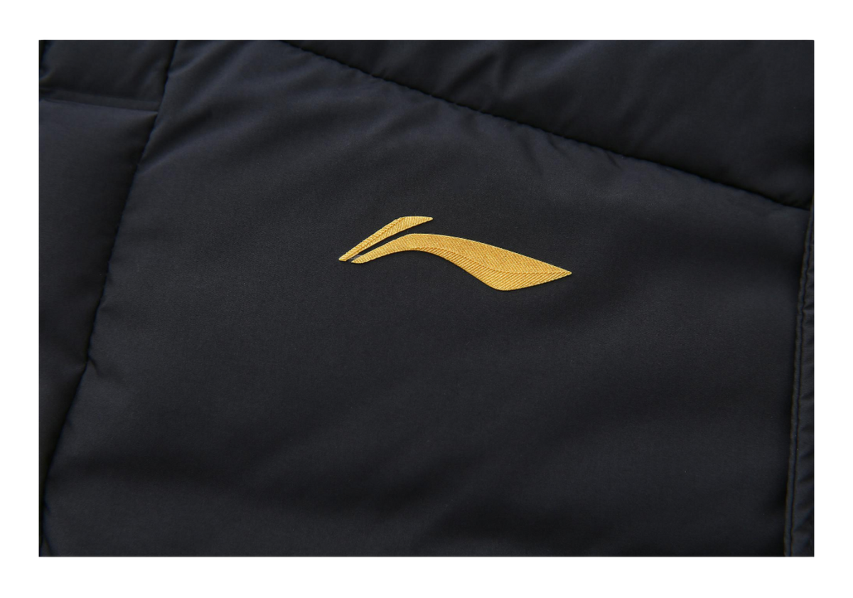 Black down jacket chest with gold Li Ning wing logo