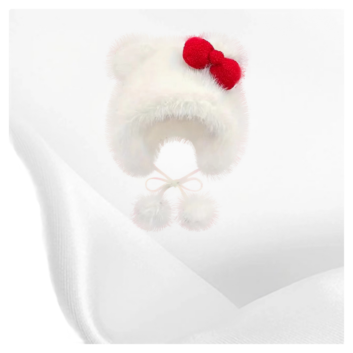 【 Cat Simulator 】 IOTS Original Cat Cute Cat Bow Plush Hat Warm and Antifreeze Ears High Quality Cotton Hat Polyester Fiber Woolen Hat Male Female Same Style Couple's Style  vjsneaker.com