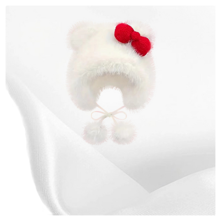 【 Cat Simulator 】 IOTS Original Cat Cute Cat Bow Plush Hat Warm and Antifreeze Ears High Quality Cotton Hat Polyester Fiber Woolen Hat Male Female Same Style Couple's Style  vjsneaker.com